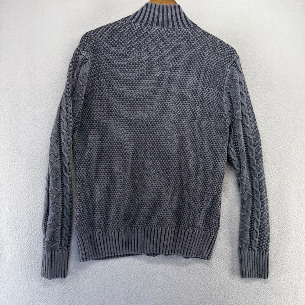 Carbon 2 Cobalt Sweater Mens Large Blue Full Zip Cable Knit Linen Cotton Blend - Picture 6 of 7